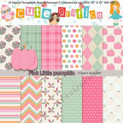 Pink Little pumpkin Digital Paper, pumpkin Paper, Digital Scrapbooking, Pumpkin Printable Paper, Printable pumpkin papers,Fall Digital Paper