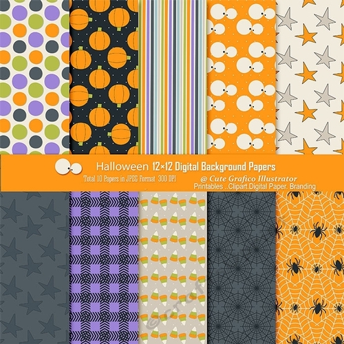 Halloween digital paper 12x12, digital scrapbooking paper, Halloween Chic