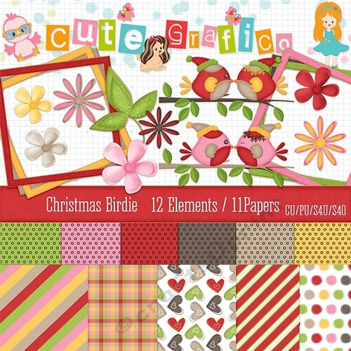 CU Christmas birdie Digital Scrap Kit