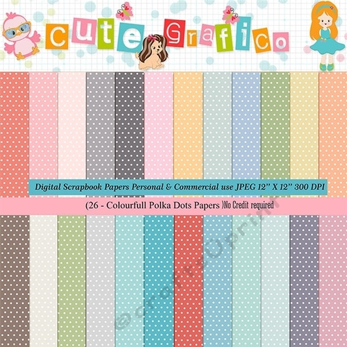 Colourfull Polka Dots Papers (12X12) Total 26 Papers 