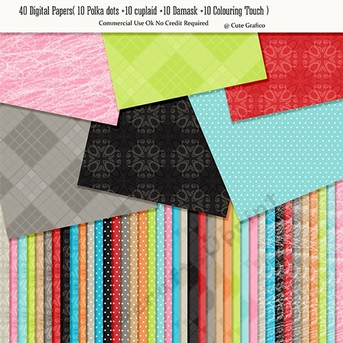 40 Digital Papers( 10 Polka dots +10 cuplaid +10 Damask +10 Coloring Touch )