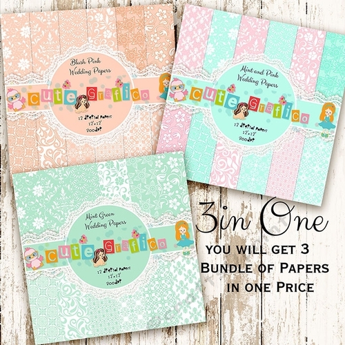 65% OFF Damask digital papers Bundle : Mint and Pink Wedding ,  Mint Green Damask , Blush Pink Damask 