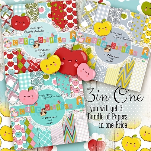 Kawaii Apple Digital Papers