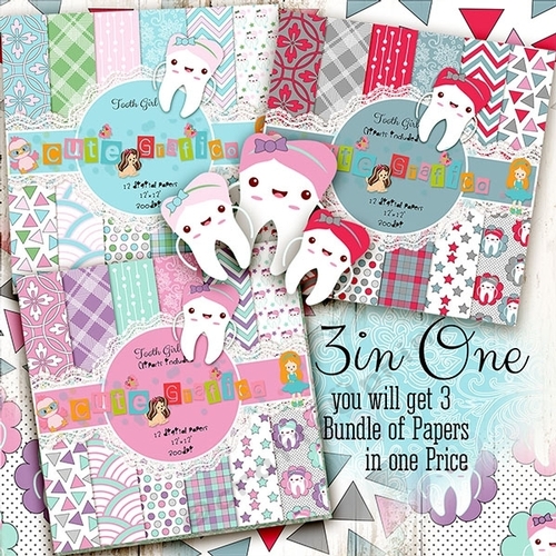 65% OFF Tooth Girl Digital scrapbook Papers and Clipart SET, Dental Care, Teeth, Toothpaste, Toothbrush for Baby Shower, Birthday and Scrapbooking 
