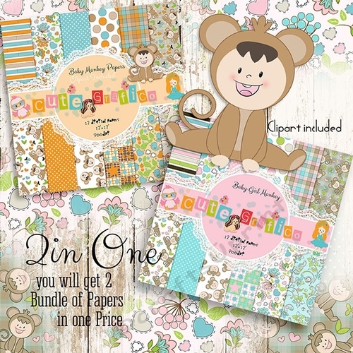 65% OFF Baby Monkey Digital Papers -Baby Monkey Boy -Baby Monkey Girl -Papers for scrapbooking 