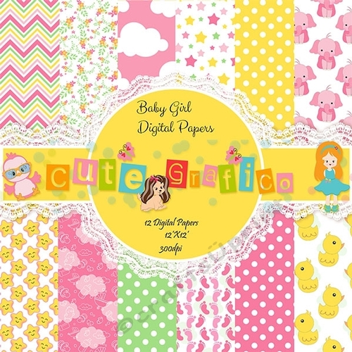 50% sale BABY Girl digital paper,commercial use,Elephant Digital Papers,Baby Girl Shower Digital Papers,Pink Digital Papers  