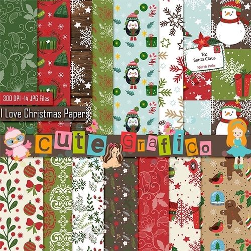 50% sale Christmas Digital Paper, Christmas scrapbooking,  Kraft paper, Commercial Use