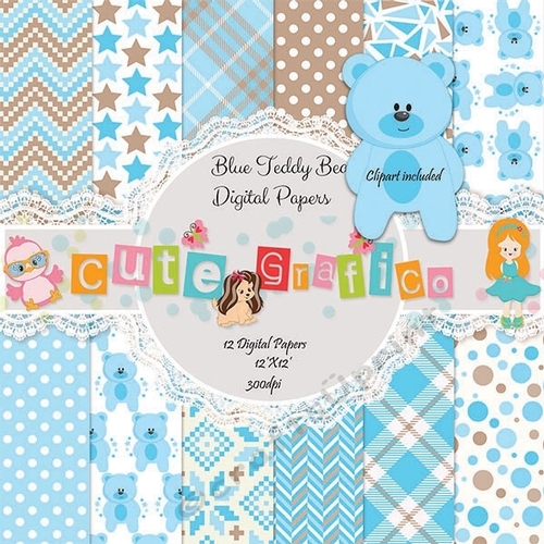 Blue Teddy Bear Digital papers