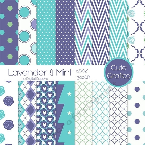 Lavender Mint Teal patterns Digital Paper Mint chevron polka dots quatrefoil for invitations blog background party printables labels toppers