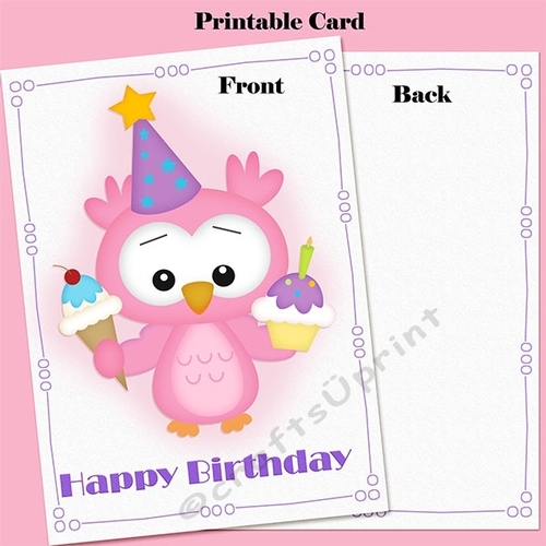 Printable Owl Birthday Card ,Digital Download