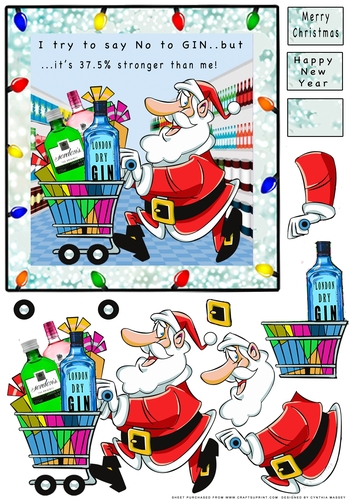 I Try To Say No To GIN Santa - Decoupage