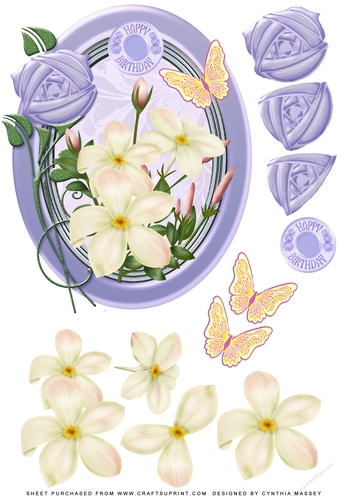 Lilac and cream flowers in oval frame