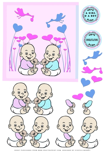 Twins a Boy and a Girl Congratulations - decoupage