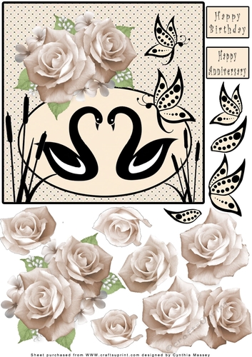 Swans Anniversary Or Birthday - Decoupage