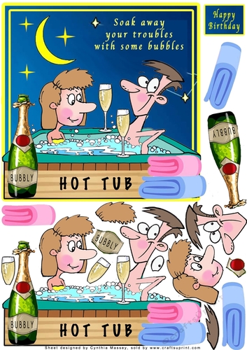 Champagne In The Hot Tub - Decoupage