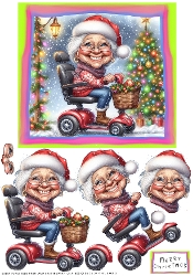 Christmas Scooter Granny - Decoupage