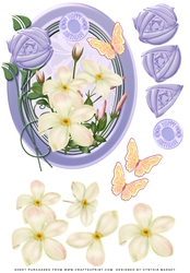 Lilac and cream flowers in oval frame