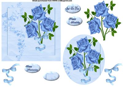 Blue Roses and Ribbon