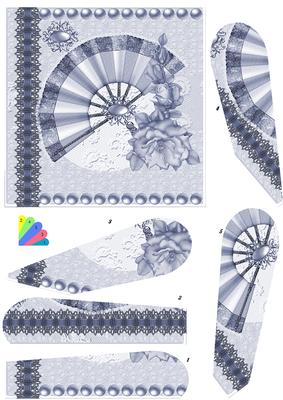 Blue Fan and Rose Fan Card
