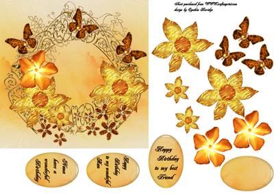 6x6 Gold Framed Flowers and Butterfies