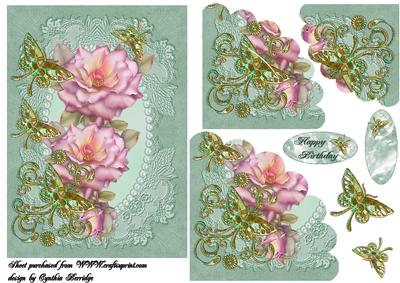 Mint Butterflies and Roses