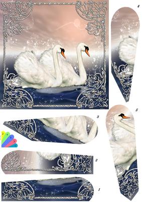2 Swans Fan Shaped Card