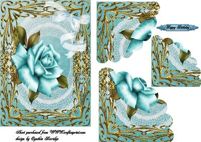 Blue Rose with Fancy Gold Frame