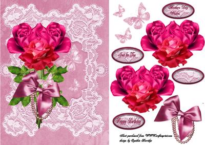 Pink Roses Ribbon and Pearls