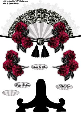 Red Rose Fan and Stand