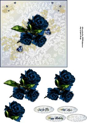 Blue Roses on Lace