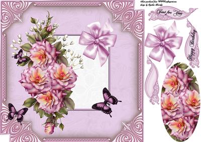 8x8 Pink Roses and Butterflies
