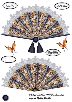 Flowers and Butterfly Fan