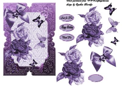 Lavender Frame Roses and Butterflies
