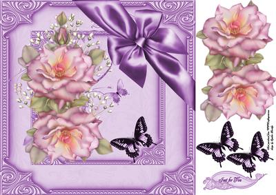 Pink Rose and Butterflies 8x8