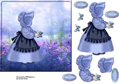 Blue Sunbonnet Sue in the Garden