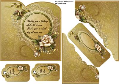 Cream Rose Birthday Tags and Bookmark
