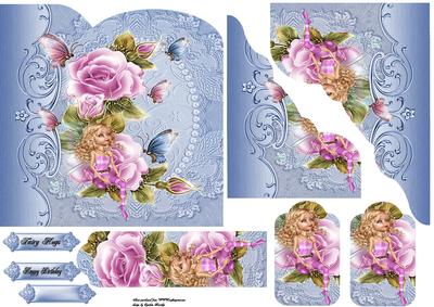 Pink Rose Fairy Shaped Card