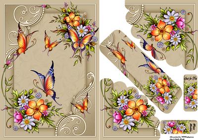 Cream Flowers and Butterflies