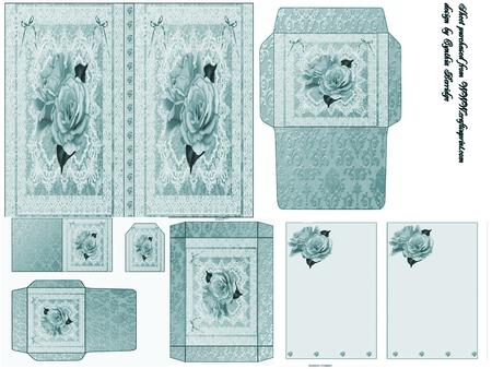 Blue Rose and Lace Stationery Kit