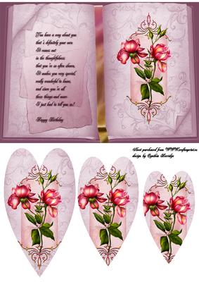 Pink Rose Book Heart
