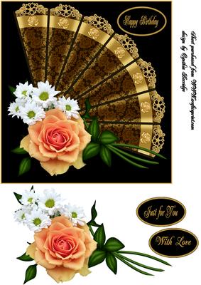Peach Rose and Flowers Fan