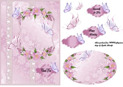 Pink Flowers and Butterflies