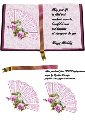 Pink Roses Fan and Book