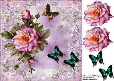 8x8 Rose and Butterflies
