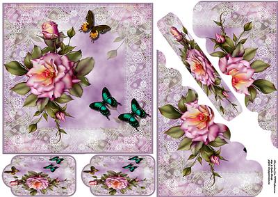 6x6 Rose and Butterflies