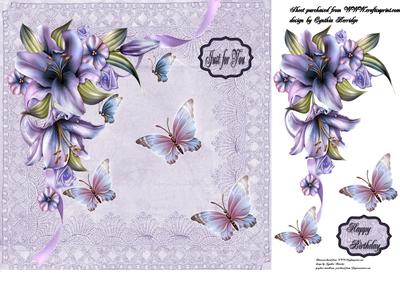 Blue Iris and Butterflies