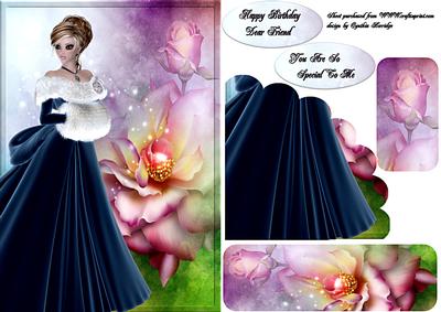 A5 Card Tag and Bookmark Lady in Blue