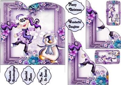 Christmas Girl Skating and Penguin
