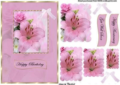 Pink Lily and Rose Scallop Card