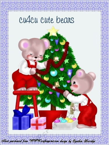 Christmas cute bears and Christmas tree